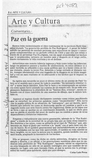 Paz en la guerra  [artículo] Carlos León Pezoa.