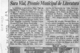 Sara Vial, Premio Municipal de Literatura  [artículo].
