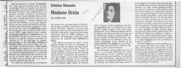 Madame Urzúa  [artículo] Sara Vial.