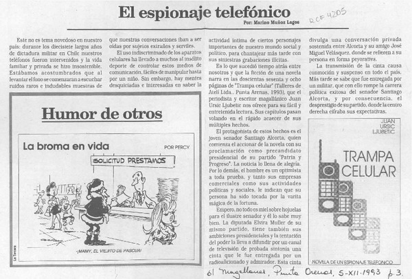 El espionaje telefónico  [artículo] Marino Muñoz Lagos.