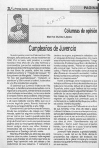 Cumpleaños de Juvencio  [artículo] Marino Muñoz Lagos.