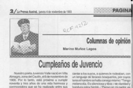 Cumpleaños de Juvencio  [artículo] Marino Muñoz Lagos.