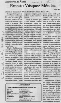 Ernesto Vásquez Méndez  [artículo] C. R. I.