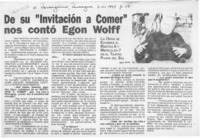 De su "Invitación a comer" nos contó Egon Wolff  [artículo] G. G. V.