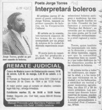 Poeta Jorge Torres interpretará boleros  [artículo].