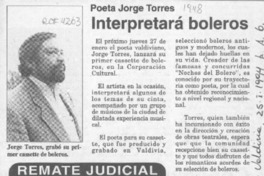 Poeta Jorge Torres interpretará boleros  [artículo].