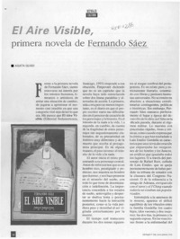 El aire visible, primera novela de Fernando Sáez  [artículo] Agata Gligo.