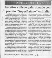 Escritor chileno galardonado con premio "Superflaiano" en Italia  [artículo].