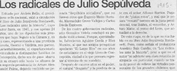 Los radicales de Julio Sepúlveda  [artículo] Sergio Ramón Fuentealaba.