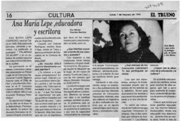 Ana María Lepe, educadora y escritora  [artículo] Héctor Fuentes Berríos.