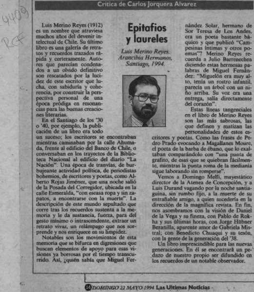 Epitafios y laureles  [artículo] Carlos Jorquera Alvarez.