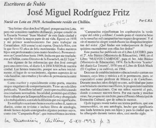 José Miguel Rodriguez Fritz  [artículo] C. R. I.