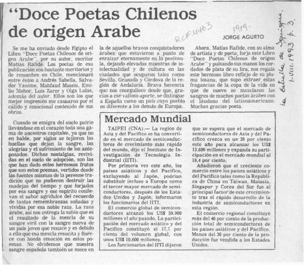 "Doce poetas chilenos de origen árabe"  [artículo] Jorge Agurto.
