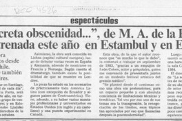 "La Secreta obscenidad --, de M. A. de la Parra será estrenada este año en Estambul y en Eslovenia  [artículo].