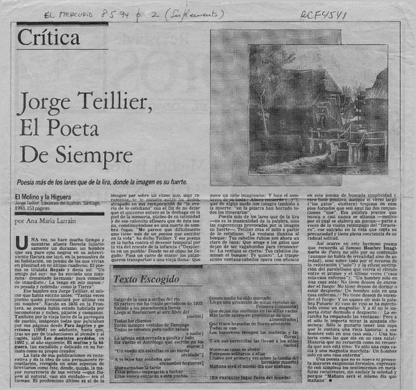 Jorge Teillier, el poeta de siempre  [artículo] Ana María Larraín.