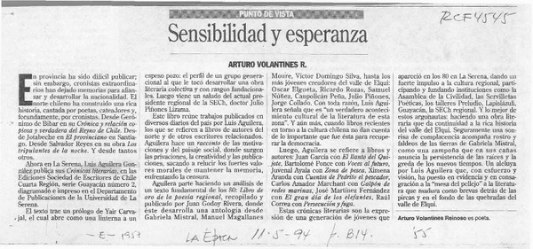 Sensibilidad y esperanza  [artículo] Arturo Volantines R.