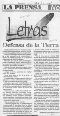 Defensa de la tierra  [artículo] Hernán Rodríguez Villegas.
