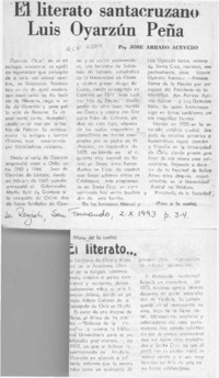 El literato santacruzano Luis Oyarzún Peña  [artículo] José Arraño Acevedo.