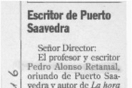 Escritor de Puerto Saavedra  [artículo] Ernerto Suazo Aguilera.