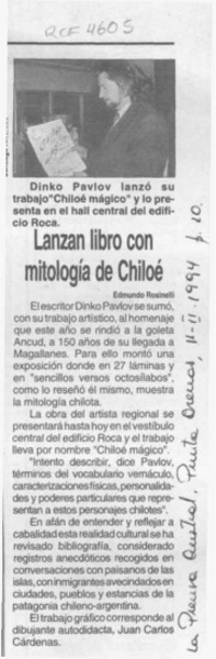 Lanzan libro con mitología de Chiloé  [artículo] Edmundo Rosinelli.