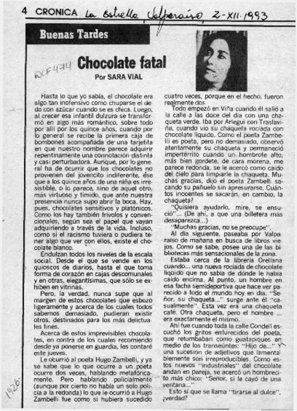 Chocolate fatal  [artículo] Sara Vial.