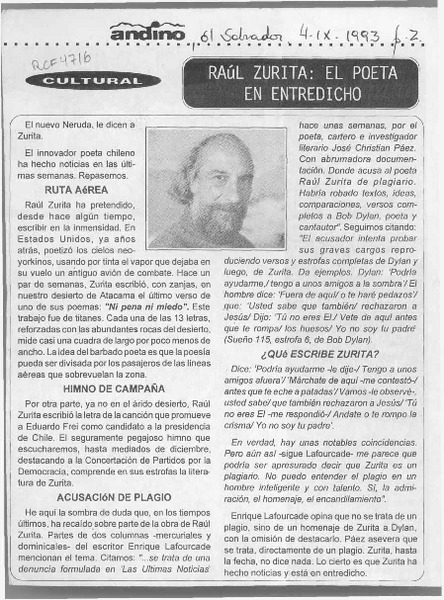 Raúl Zurita, el poeta en entredicho  [artículo].