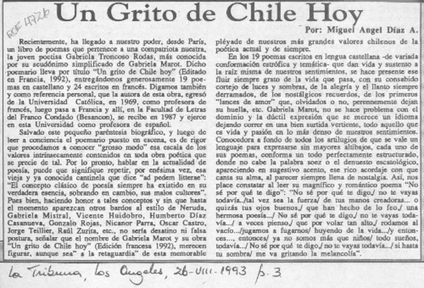 Un grito de Chile hoy  [artículo] Miguel Angel Díaz A.