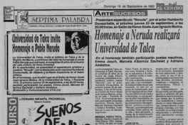 Homenaje a Neruda realizará Universidad de Talca  [artículo].