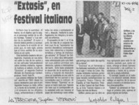 "Extasis", en festival italiano  [artículo] Leopoldo Pulgar I.