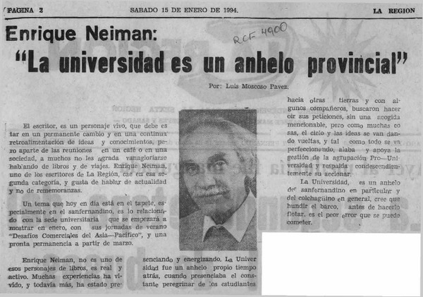 "La universidad es un anhelo provincial"  [artículo] Luis Moscoso Pavez.