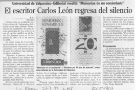 El escritor Carlos León regresa del silencio  [artículo] R. V.