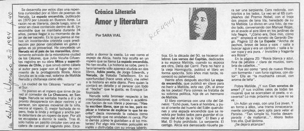 Amor y literatura  [artículo] Sara Vial.