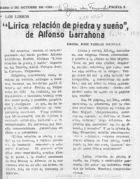 "Lírica relación de piedra y sueño", de Alfonso Larrahona  [artículo] José Vargas Badilla.