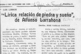 "Lírica relación de piedra y sueño", de Alfonso Larrahona  [artículo] José Vargas Badilla.