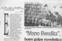 "Mano Bendita", buen golpe novelístico  [artículo] Alfredo Barría M.