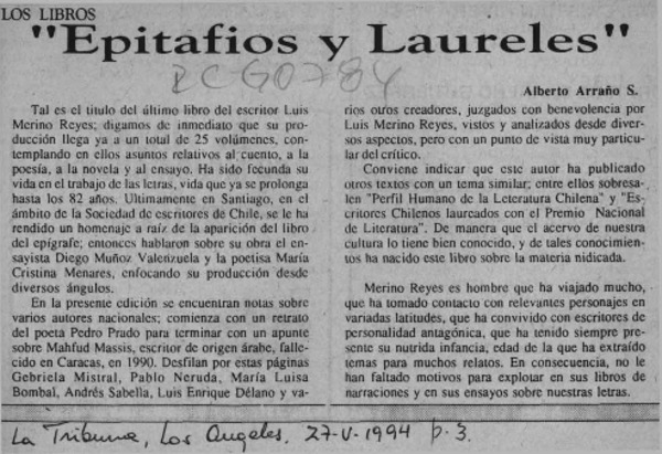 Epitafios y laureles  [artículo] Alberto Arraño.