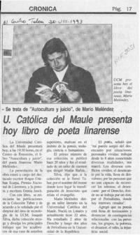 U. Católica del Maule presenta hoy libro de poeta linarense  [artículo].