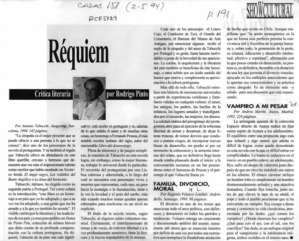 Réquiem  [artículo] Rodrigo Pinto.
