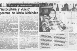 "Autocultura y juicio" poemas de Mario Meléndez  [artículo] Héctor González.