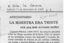 La maestra era triste  [artículo] Ana Iris Alvarez Núñez.