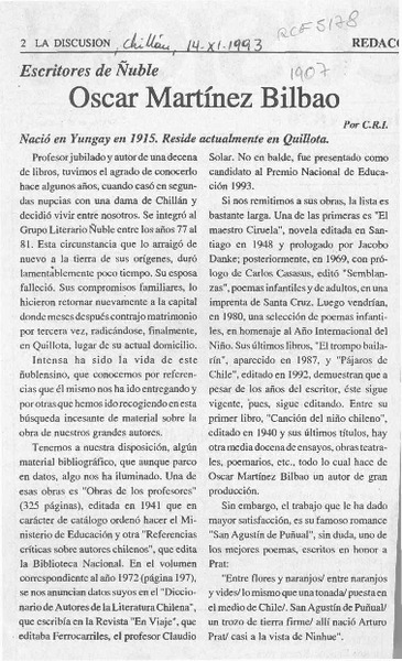 Oscar Martínez Bilbao  [artículo] C. R. I.