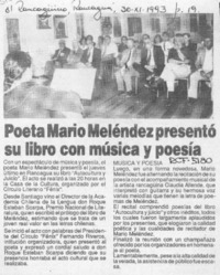 Poeta Mario Meléndez presentó su libro con música y poesía  [artículo].