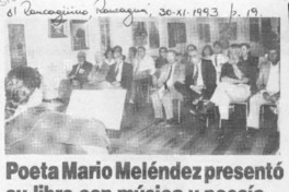 Poeta Mario Meléndez presentó su libro con música y poesía  [artículo].