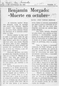 Benjamín Morgado, "Muerte en octubre"  [artículo] José Vargas Badilla.