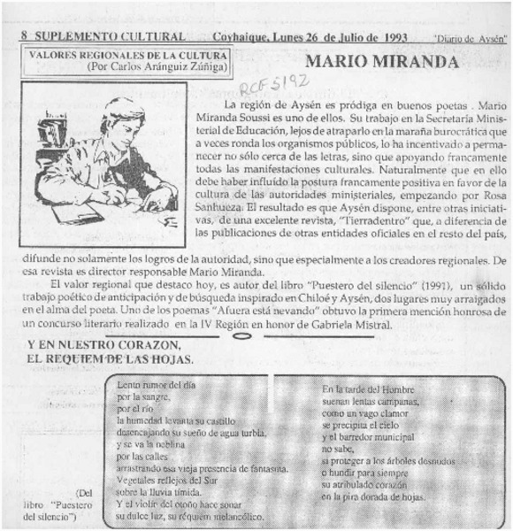 Mario Miranda  [artículo] Carlos Aránguiz Zúñiga.