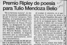 Premio Ripley de poesía para Tulio Mendoza Belio  [artículo].