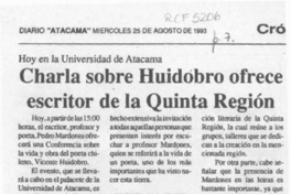 Charla sobre Huidobro ofrece escritor de la Quinta Región  [artículo].
