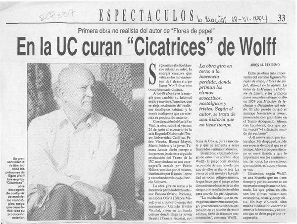 En la UC curan "Cicatrices" de Wolff  [artículo].