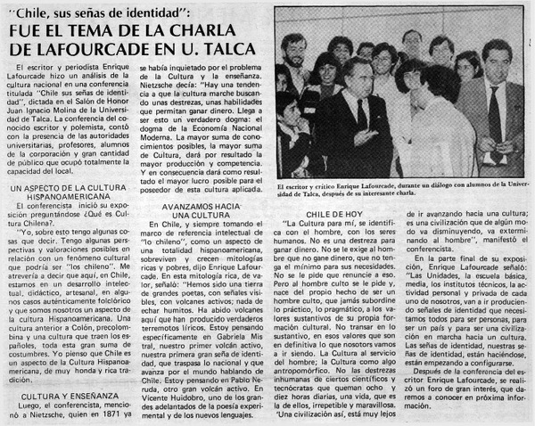 "Chile, sus señas de identidad" fue el tema de la charla de Lafourcade en U. Talca