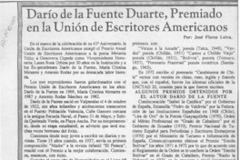 Darío de la Fuente Duarte, premiado en la Unión de Escritores Americanos  [artículo] José Flores Leiva.